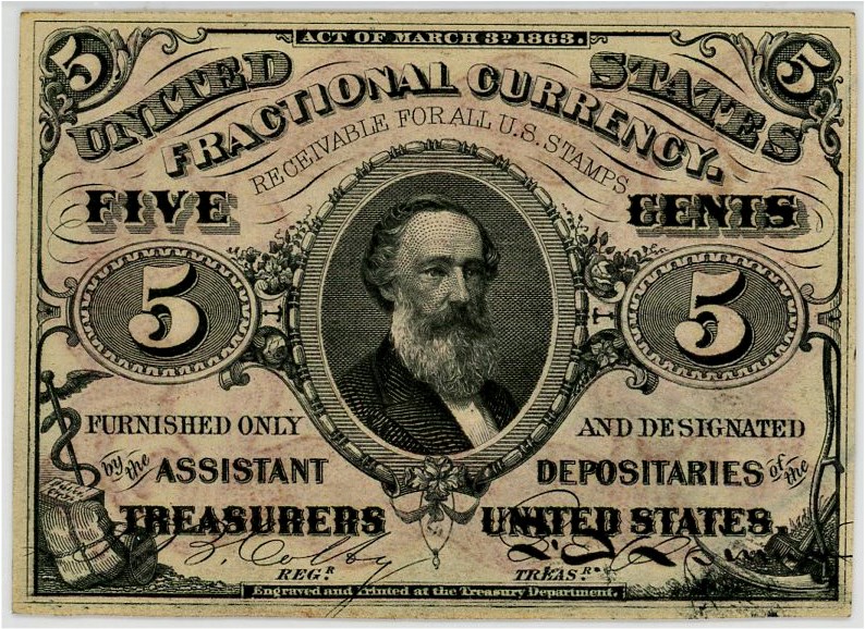 image for: FR. 1236 Head of Spencer Clark 5c Fractional Currency PMG Gem Unc 65 EPQ