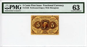 image for: FR. 1228 Fractional Currency Jefferson Postage Stamp Obverse 5c PMG Choice Unc 63 EPQ (Previously Mounted)