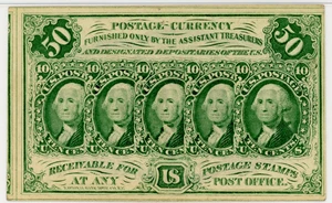 image for: FR. 1312 Fractional Currency Five Stamps Obverse 50c PMG Choice Unc 63 EPQ (Pinholes)