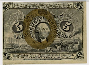 image for: FR. 1232 Head of George Washington In Bronze Oval Frame 5c Fractional Currency PMG Unc 62 (EPQ)