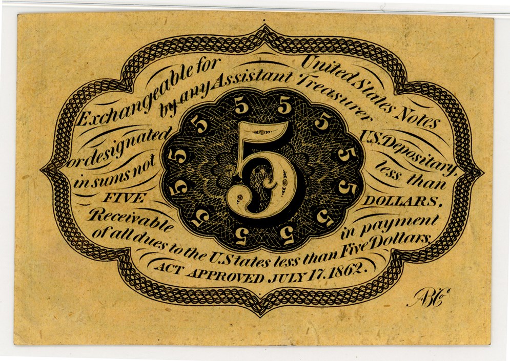 image for: FR. 1230 Fractional Currency Jefferson Postage Stamp Obverse 5c PMG AU55 (Previously Mounted)