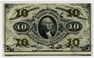 image for: FR. 1255 Head of George Washington 10c Fractional Currency PMG Unc 62 (EPQ)