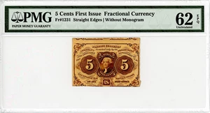 image for: FR. 1231 Fractional Currency Jefferson Postage Stamp Obverse 5c PMG Unc 62 (Exceptional Paper Quality)