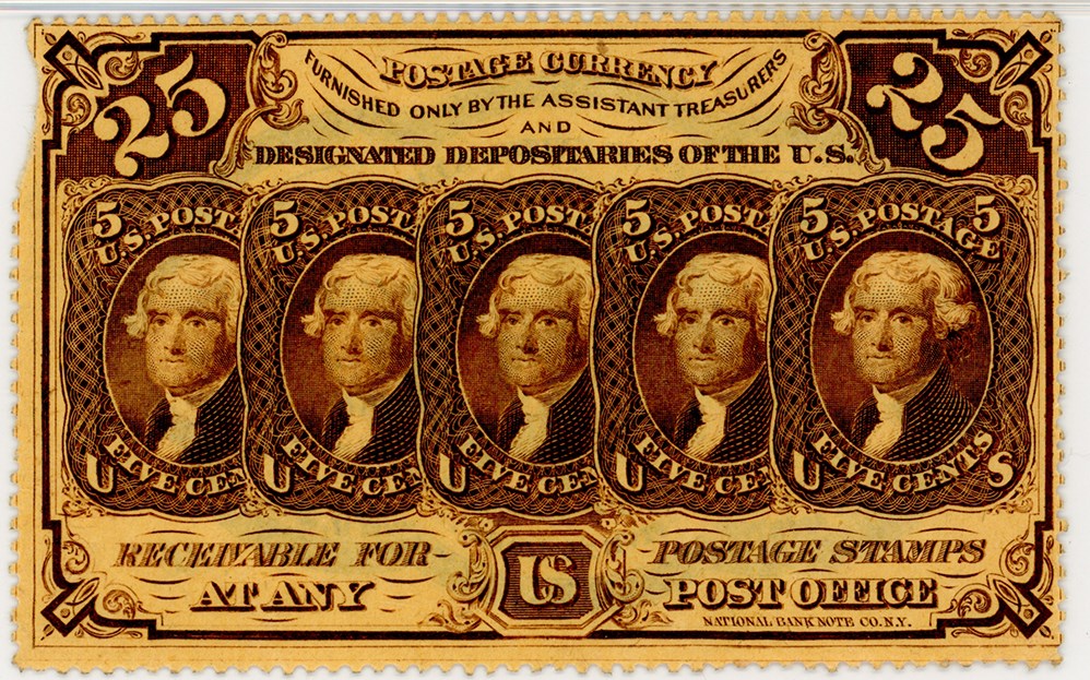 image for: FR. 1279 Fractional Currency Five Stamps Obverse 25c PMG Unc 62 