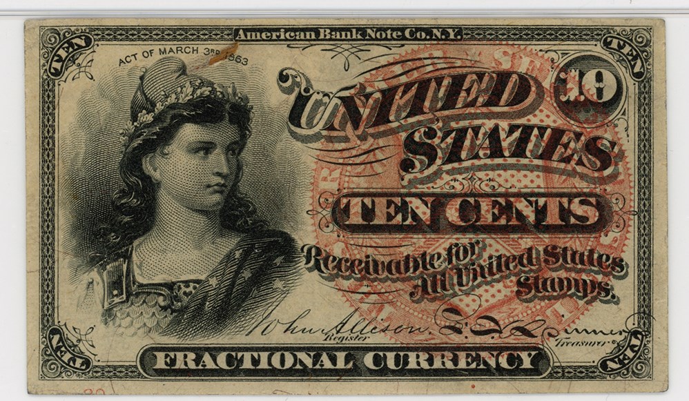 image for: FR. 1258  Bust of Liberty 10c Fractional Currency PMG AU55 