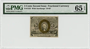 image for: FR. 1233 Head of George Washington in Bronze Oval Frame 5c Fractional Currency PMG Gem Unc 65 EPQ