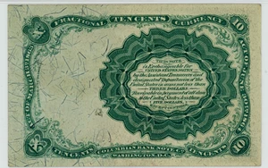 image for: FR. 1265 Head of William Meredith 10c Fractional Currency PMG Choice Unc 63 (Pinholes)