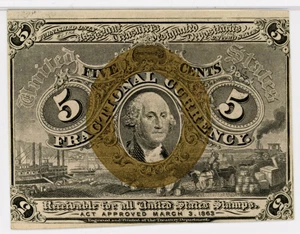 image for: FR. 1233 Head of George Washington In Bronze Oval Frame 5c Fractional Currency PMG Unc 62 (EPQ)