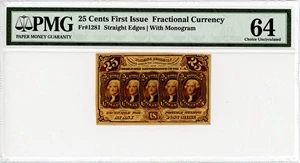 image for: FR. 1281 Fractional Currency Five Stamps Obverse 25c PMG Choice Unc 64 EPQ (Pinholes)
