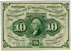 image for: FR. 1242 Fractional Currency Washington Postage Stamp Obverse 10c PMG Gem Unc 65 EPQ