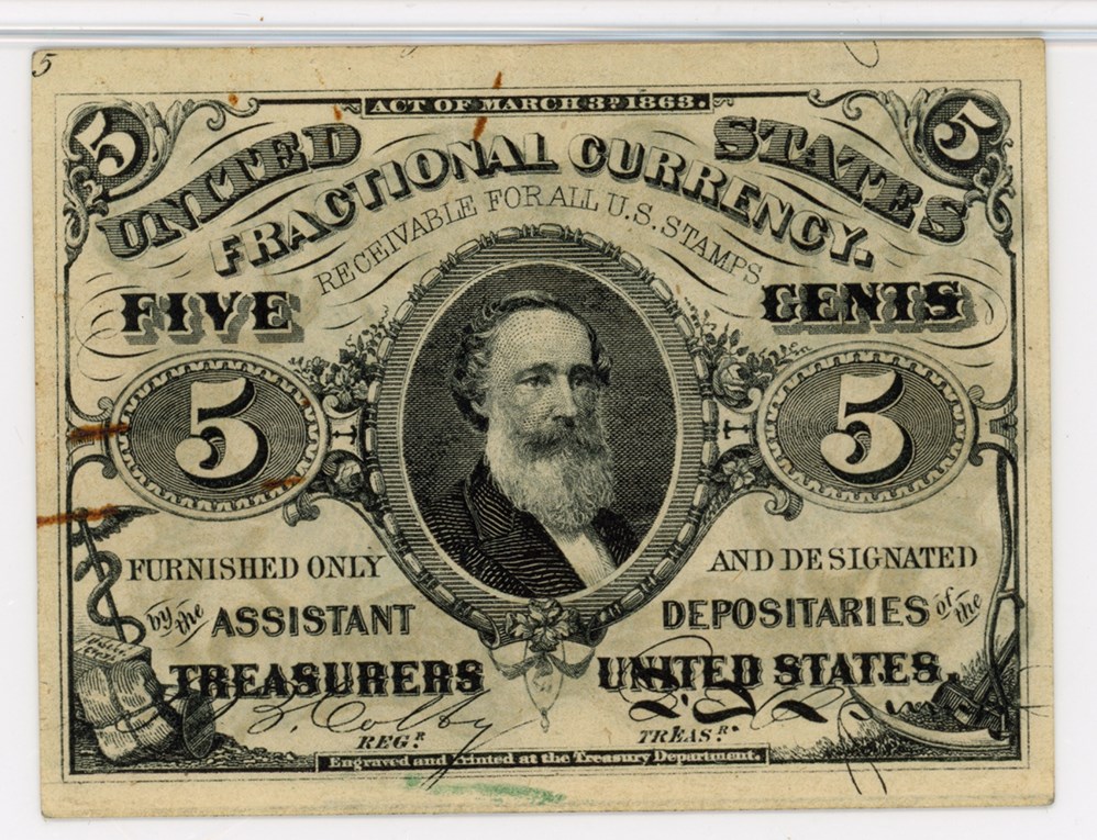 image for: FR. 1238 Head of Spencer Clark 5c Fractional Currency PMG Extremely Fine 45 (Rust)