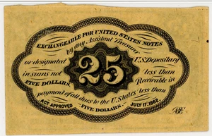 image for: FR. 1281 Fractional Currency Five Stamps Obverse 25c PMG Extremely Fine 45