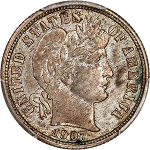 image for: 1907 10c PCGS AU58