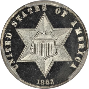 image for: 1863/2 3cS PCGS/CAC Proof 66 CAM
