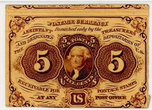 image for: FR. 1231 Fractional Currency Jefferson Postage Stamp Obverse 5c PMG Unc 62 (Exceptional Paper Quality)