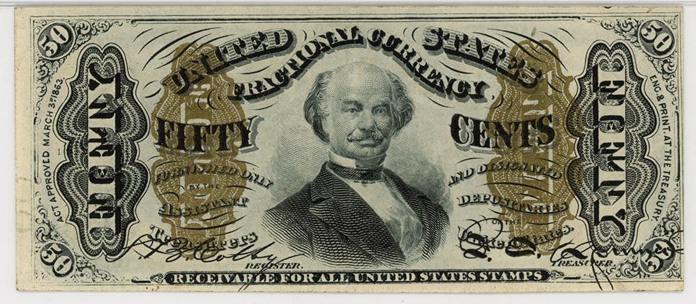 image for: FR. 1341  Head of General Spinner 50c Fractional Currency PMG AU55 