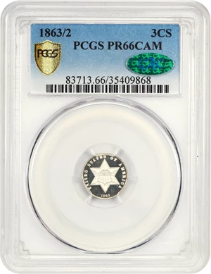 image for: 1863/2 3cS PCGS/CAC Proof 66 CAM