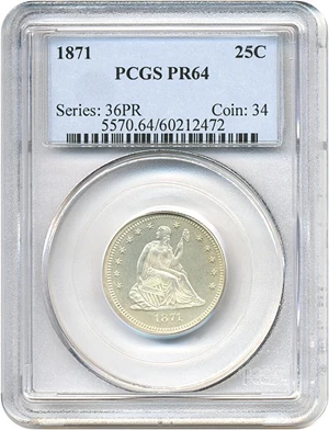 image for: 1871 25c PCGS Proof 64