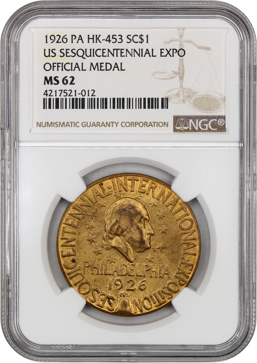image for: 1926 US Sesqui Expo, Official, Brass SC$1 NGC MS62 (HK-453)