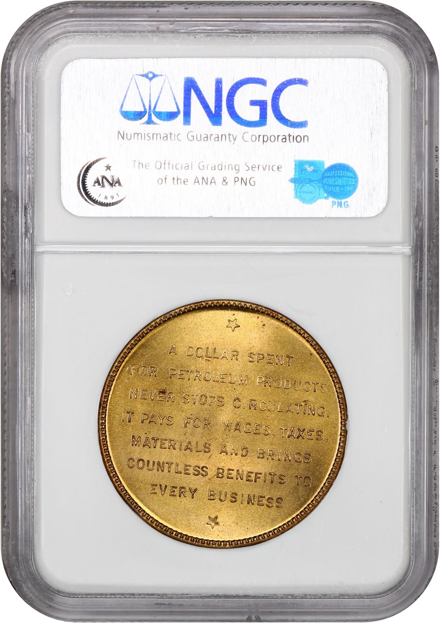image for: 1939 Golden Gate, Petroleum, Ty. 2, Bronze Gilt SC$1 NGC MS65 (HK-484)