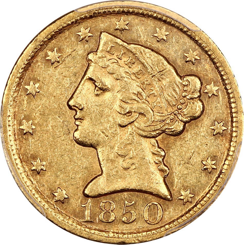 image for: 1850-D $5 PCGS AU50