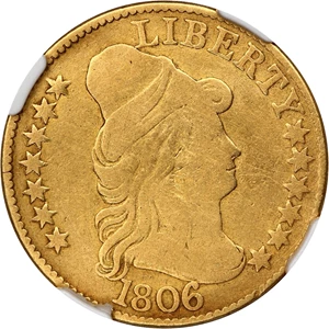 image for: 1806 $5 NGC VG Details (Cleaned, Knobbed 6, BD-6)