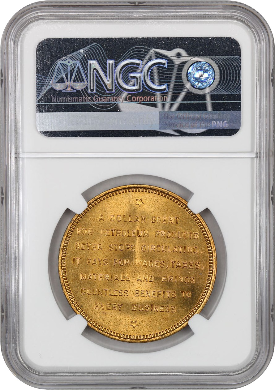 image for: 1939 Golden Gate, Petroleum, Ty. 2, Bronze Gilt SC$1 NGC MS66 (HK-484)