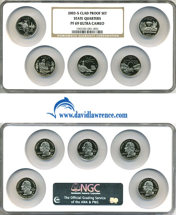 image for: 2003-S 25c State Quarters Proof Set - Clad (5 coins) Multi-Coin Holder NGC Proof 69 UCameo