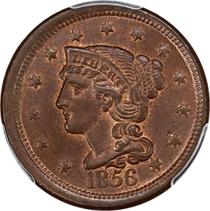 image for: 1856 1c PCGS/CAC MS65 BN (Slanted 5)