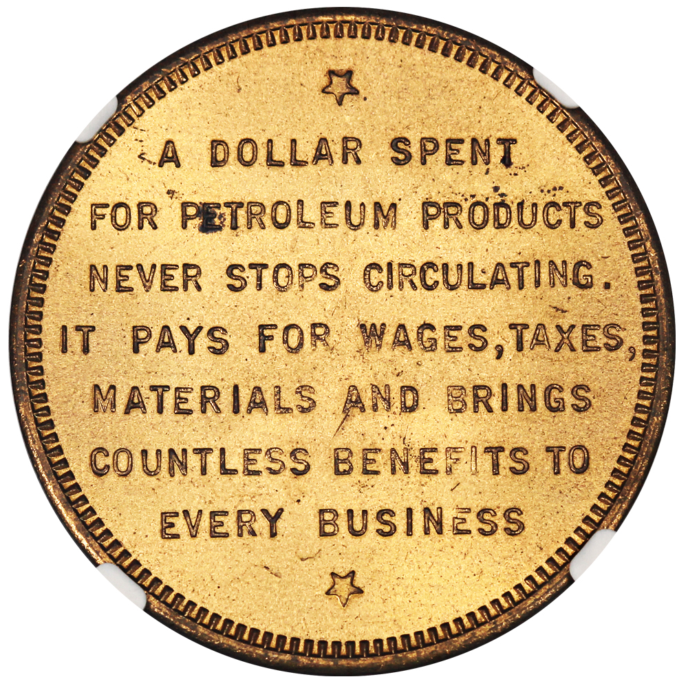 image for: 1939 Golden Gate, Petroleum, Ty. 2, Bronze Gilt SC$1 NGC MS65 (HK-484)