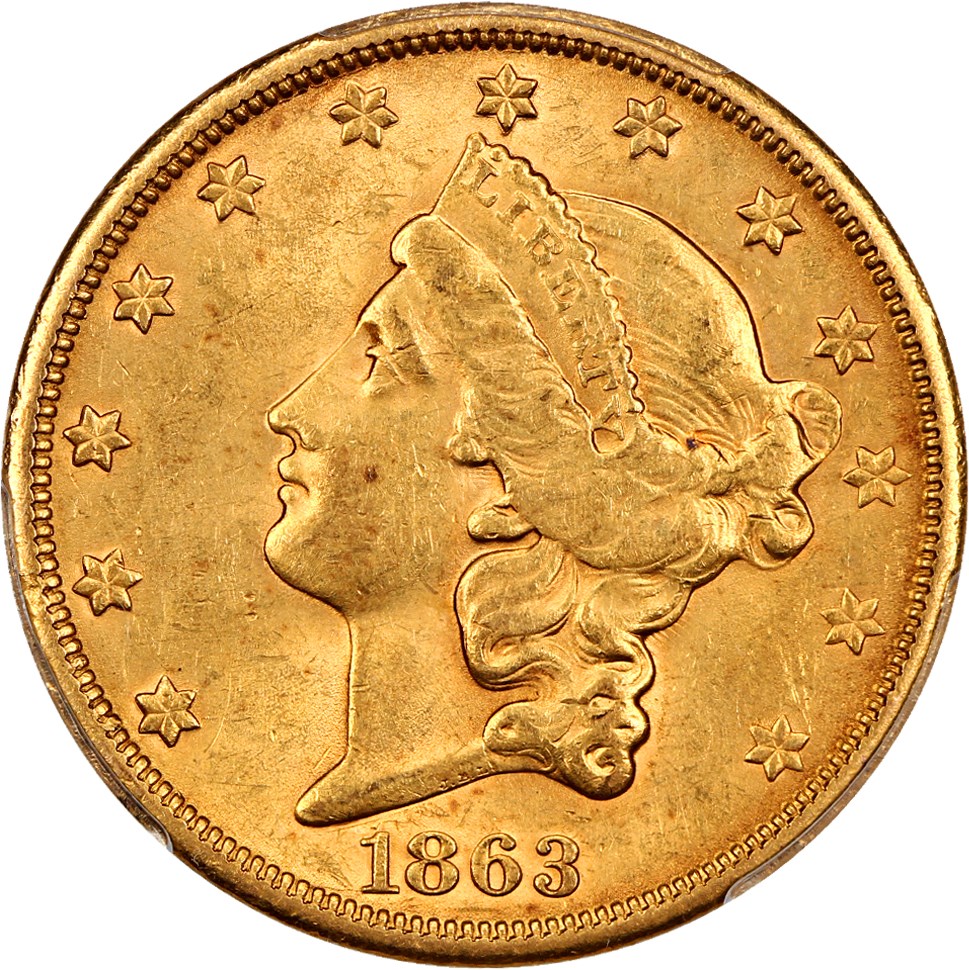 image for: 1863-S $20 PCGS AU58