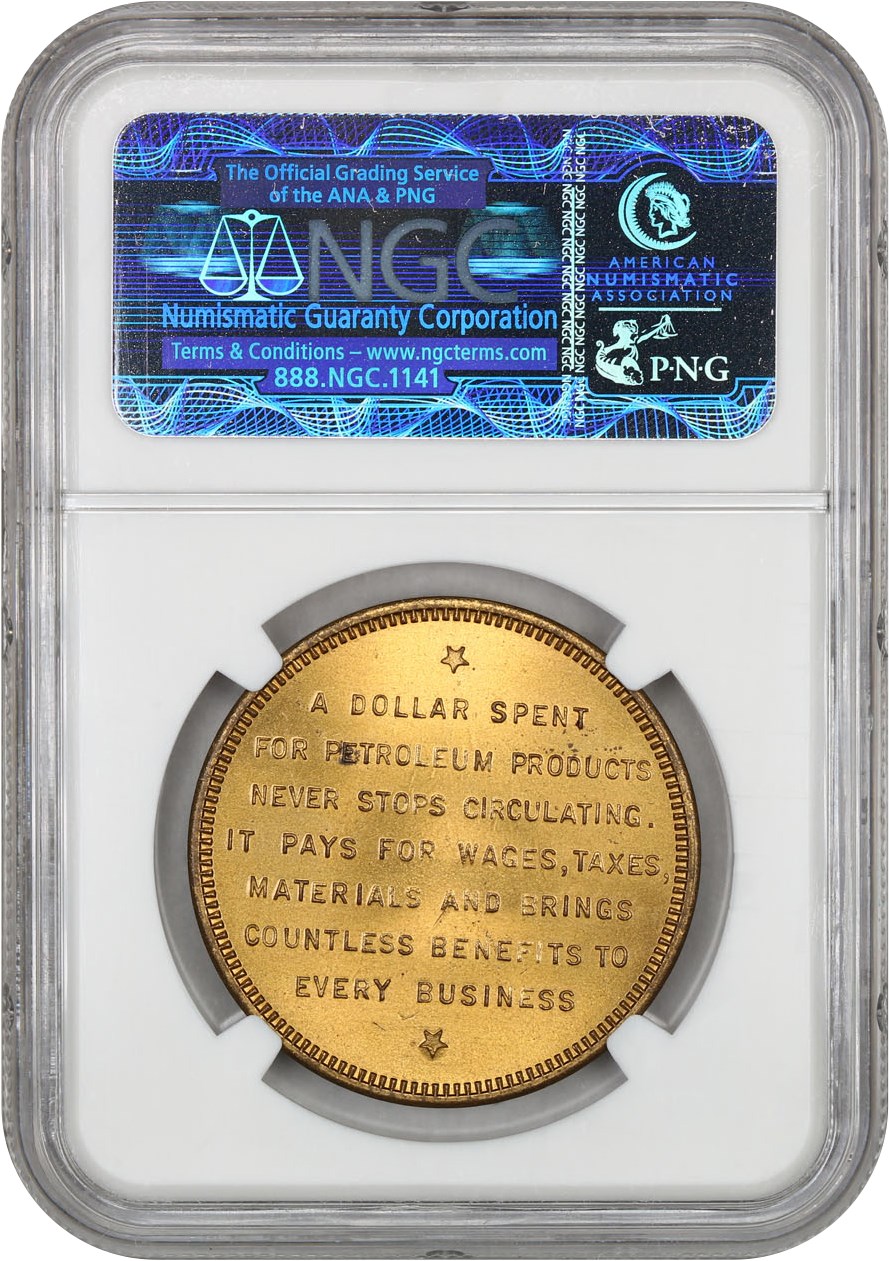 image for: 1939 Golden Gate, Petroleum, Ty. 2, Bronze Gilt SC$1 NGC MS65 (HK-484)