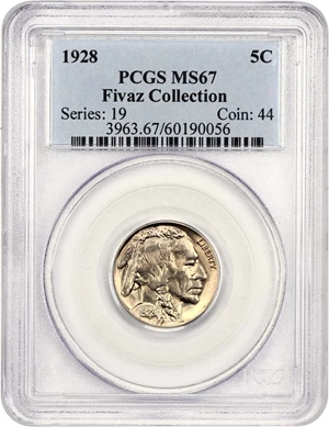 image for: 1928 5c PCGS MS67 ex: Fivaz Collection