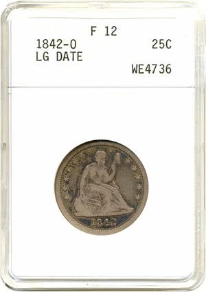 image for: 1842-O 25c Lg. Date ANACS F12