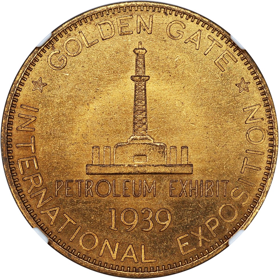 image for: 1939 Golden Gate, Petroleum, Ty. 2, Bronze Gilt SC$1 NGC MS65 (HK-484)