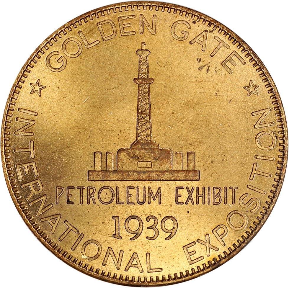 image for: 1939 Golden Gate, Petroleum, Ty. 2, Bronze Gilt SC$1 NGC MS65 (HK-484)