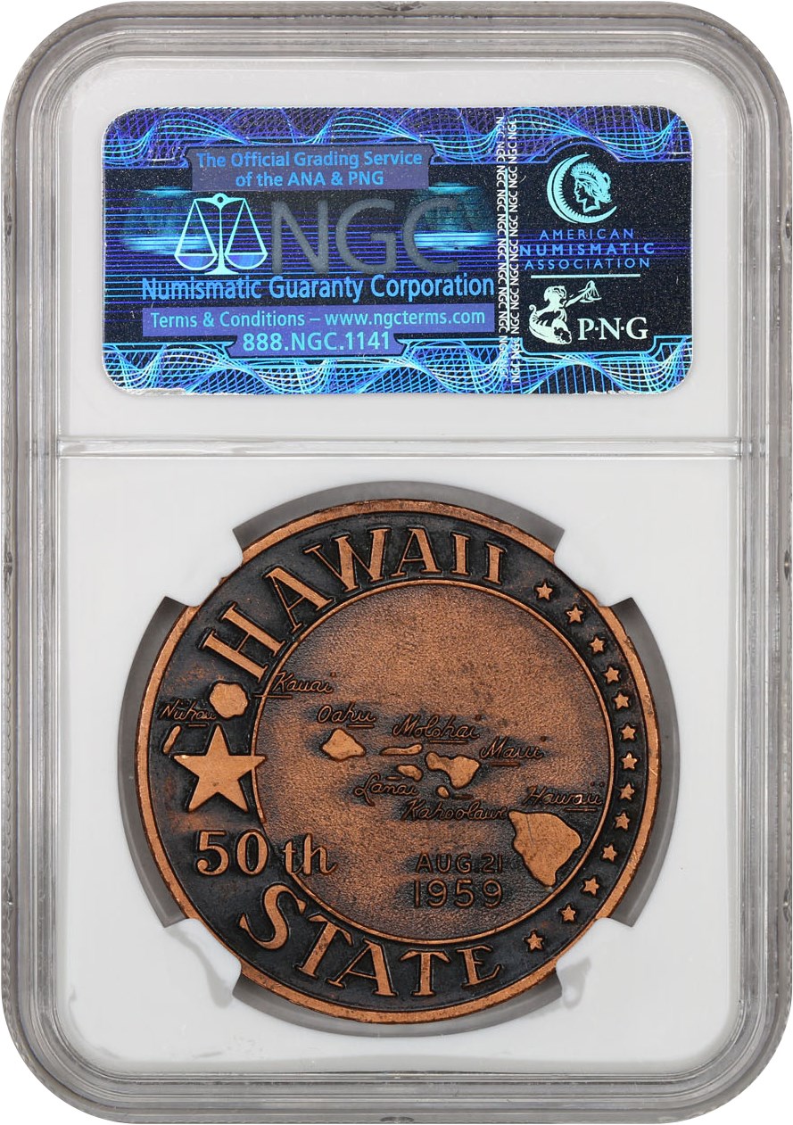 image for: 1959 Alaska-Hawaii Statehood, Copper (oxidized) SC$1 NGC MS65 (HK-533)