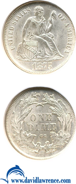 image for: 1875-CC 10c Mintmark Above NGC MS65