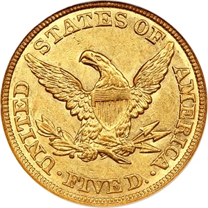 image for: 1846 $5 NGC AU58 (Small Date) ex: Bass