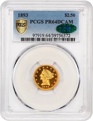 image for: 1893 $2 1/2 PCGS/CAC Proof 64 DCAM