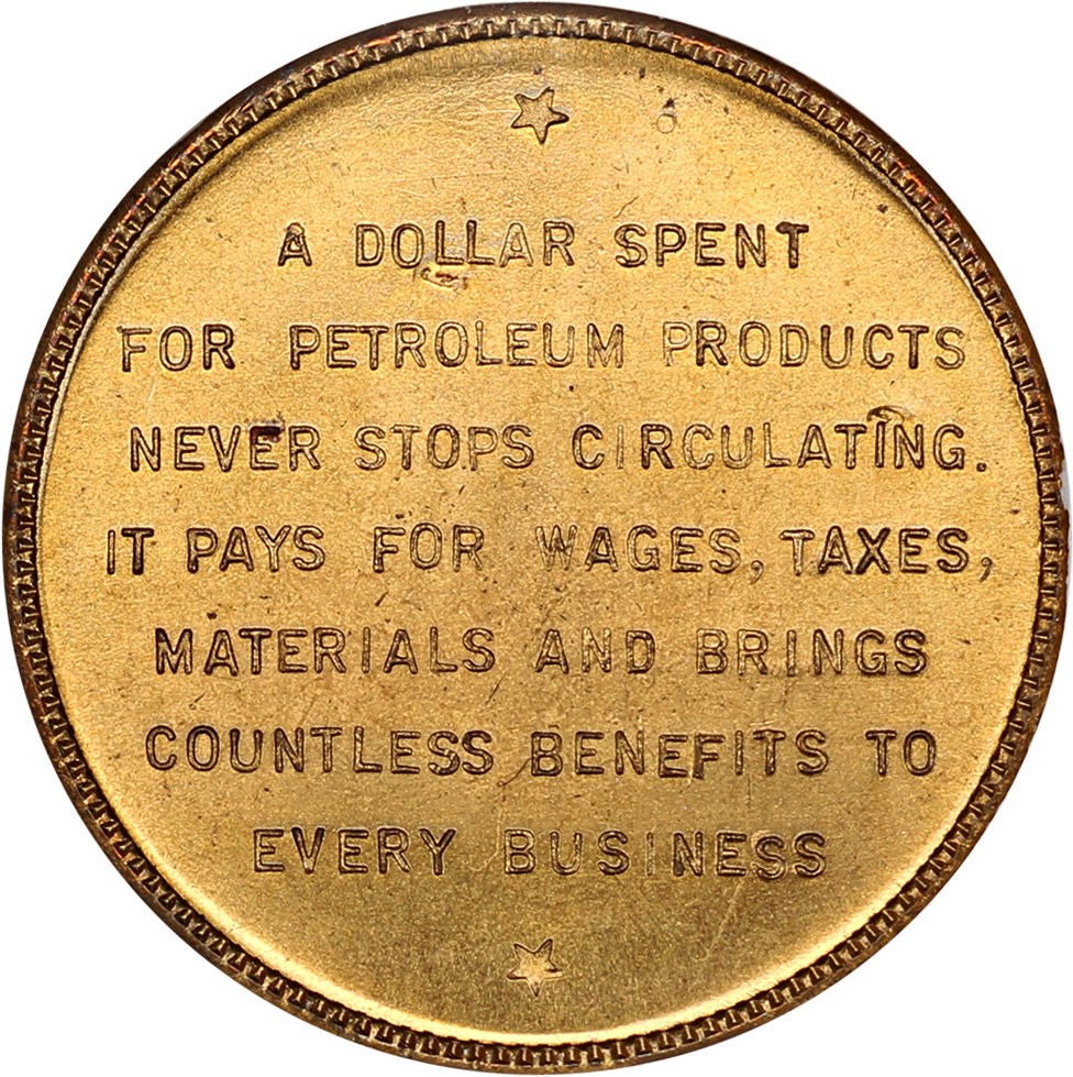 image for: 1939 Golden Gate, Petroleum, Ty. 2, Bronze Gilt SC$1 NGC MS65 (HK-484)