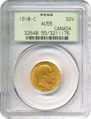 image for: Canada: 1910-C Sov PCGS AU55