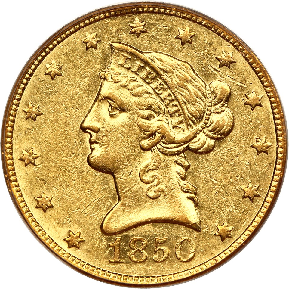 image for: 1850-O $10 PCGS AU50 ex: Bass