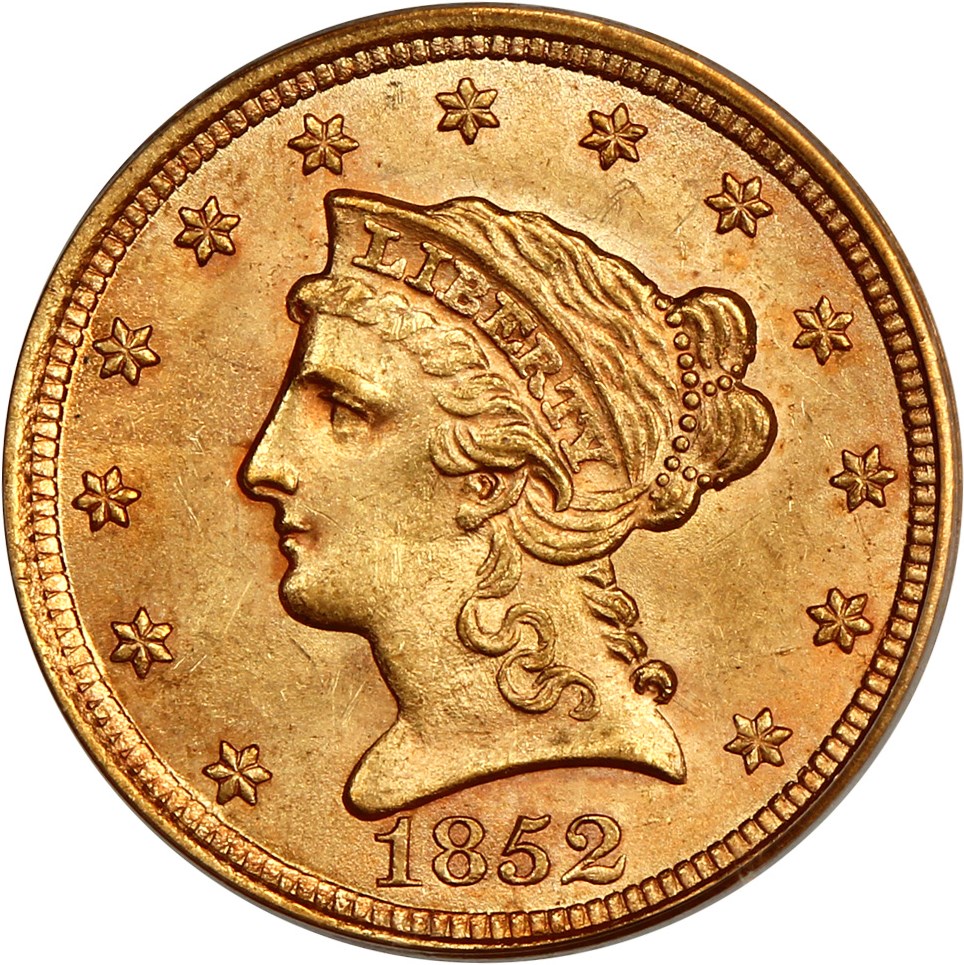 image for: 1852 $2 1/2 PCGS MS63
