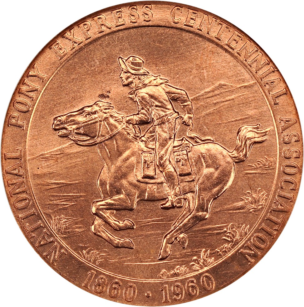 image for: 1960 Pony Express, Official, Bronze SC$1 NGC MS64 RD (HK-583)