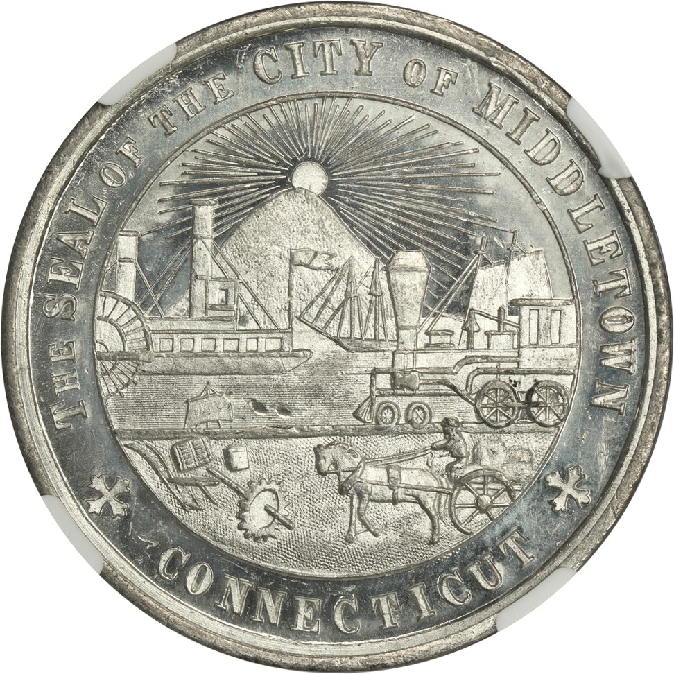 image for: 1884 Middletown CT, White Metal SC$1 NGC MS63 (HK-599a)