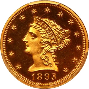 image for: 1893 $2 1/2 PCGS/CAC Proof 64 DCAM