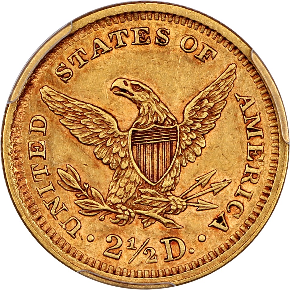 image for: 1859 $2 1/2 PCGS AU Details (Cleaned, New Reverse)