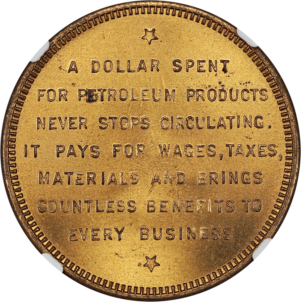 image for: 1939 Golden Gate, Petroleum, Ty. 2, Bronze Gilt SC$1 NGC MS65 (HK-484)