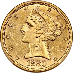 image for: 1880 $5 PCGS AU55